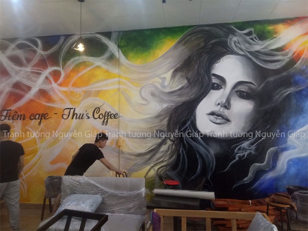Vẽ tranh tường cô gái cho quán Thu Coffee tai Hải Dương 1
